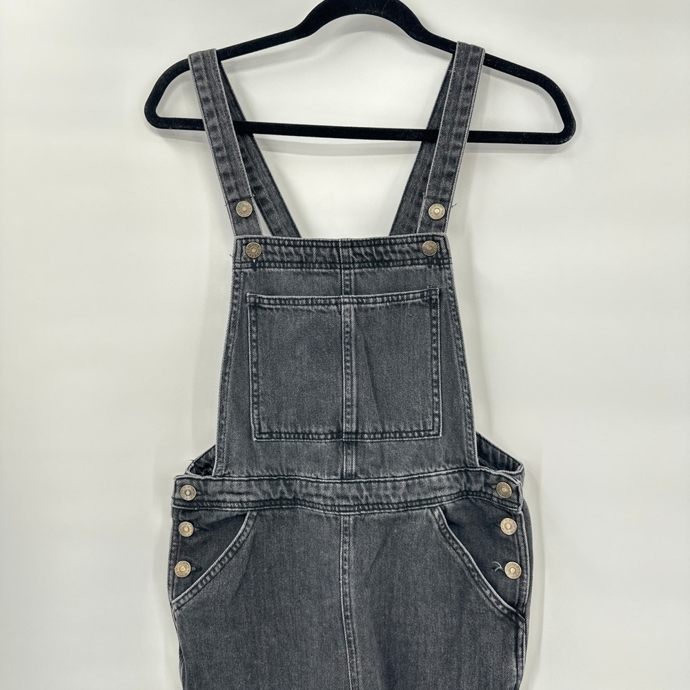 Topshop Moto Faded Black Denim Overalls Bibs 4 Raw Frayed Hem Y2K Revival Grunge - Picture 3 of 8
